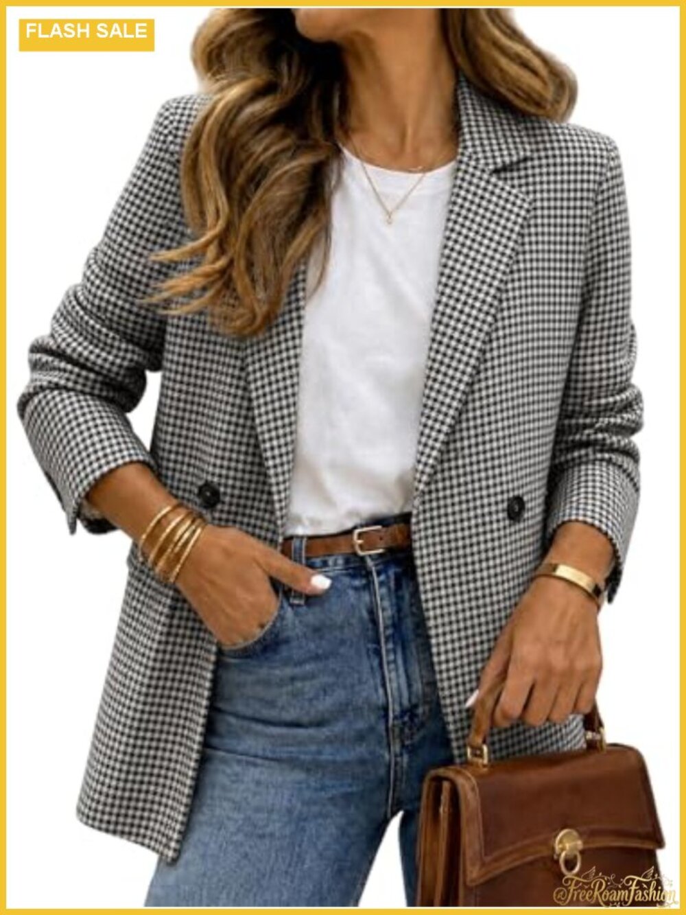 Oversized Plaid Tweed Blazer Boyfriend Jacket for Work Business Casual